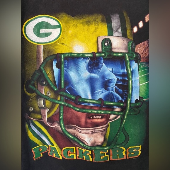 VINTAGE NFL GREEN BAY PACKERS Lee Sport Black Graphic T Shirt in Large - Picture 6 of 9